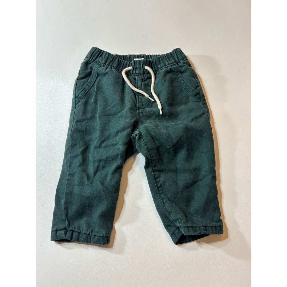 Gap Pants Boys 6-12 Months Green Plaid Lined Elastic Waist Drawstring